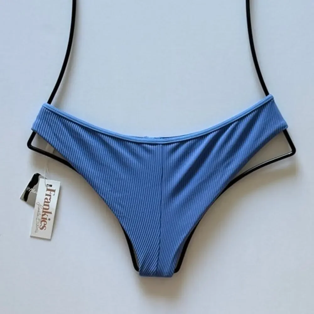 Frankies Bikinis Alana Ribbed Button Bikini Bottom - Marine Blue - M - NWT